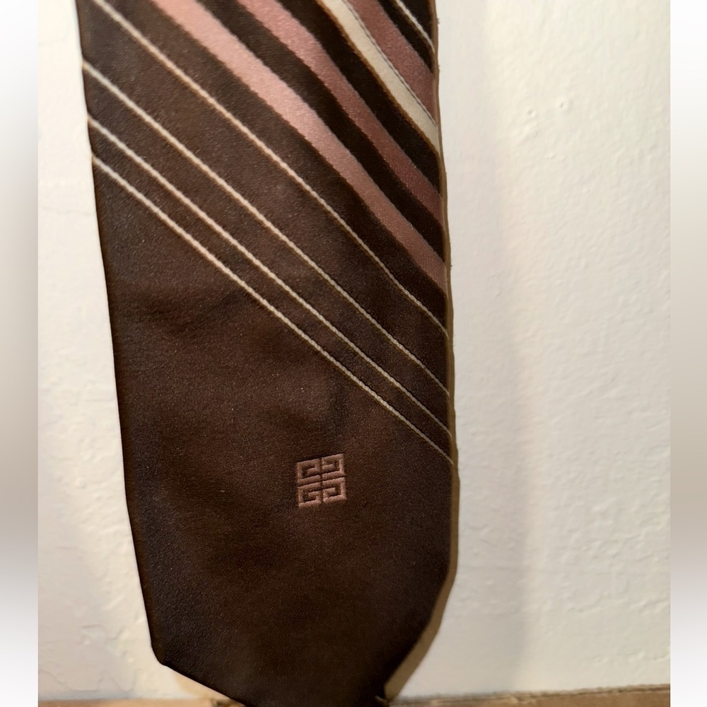 Vintage GIVENCHY Gentlemen PARIS Striped Tie Brown Tan 4G Logo